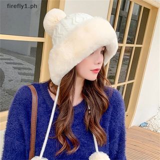 White Knit Wool Fur Winter Beanie Bonnet Hat