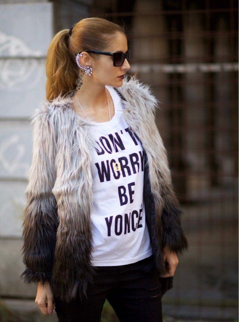 White jacket store black fur