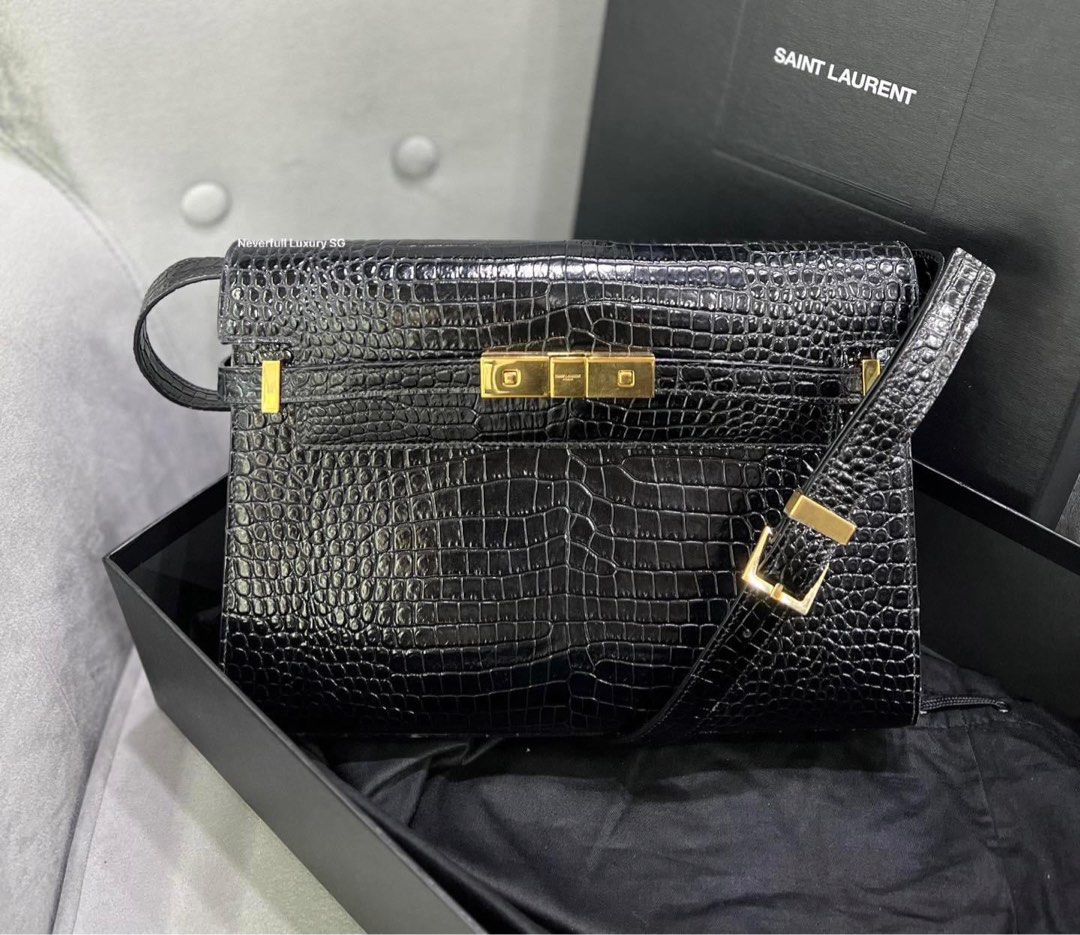 manhattan small shoulder bag in shiny crocodile embossed leather