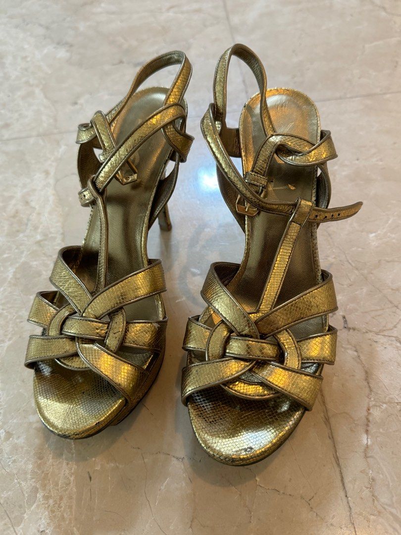 YSL Tribute Platform Sandals Gold size 37 Women s Fashion