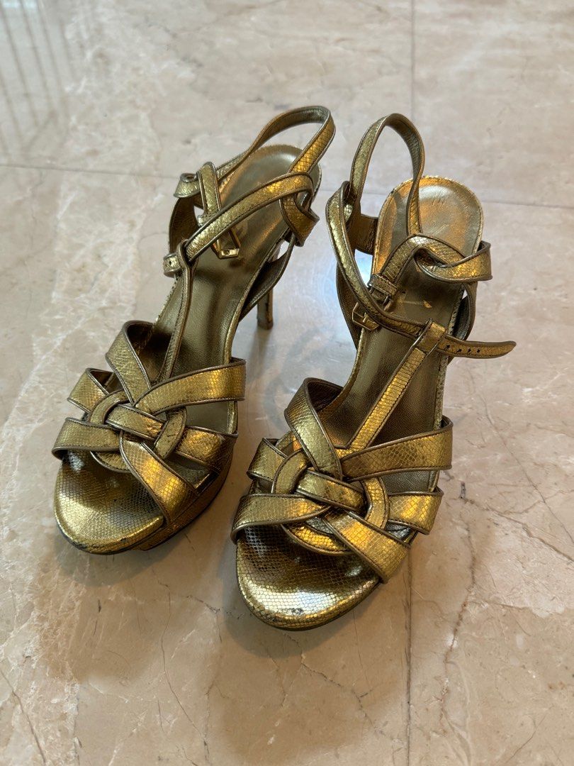 Gold ysl tribute sandals hotsell