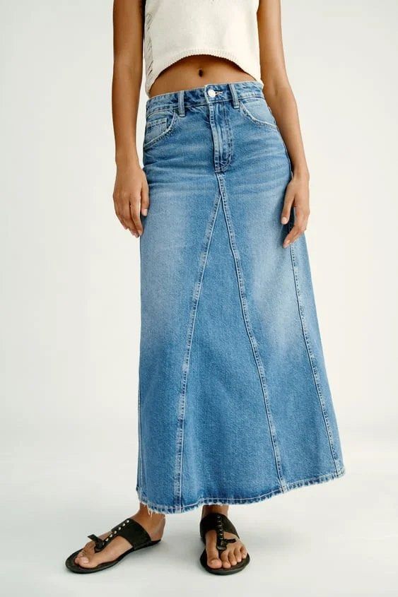 Maxi denim skirt zara sale