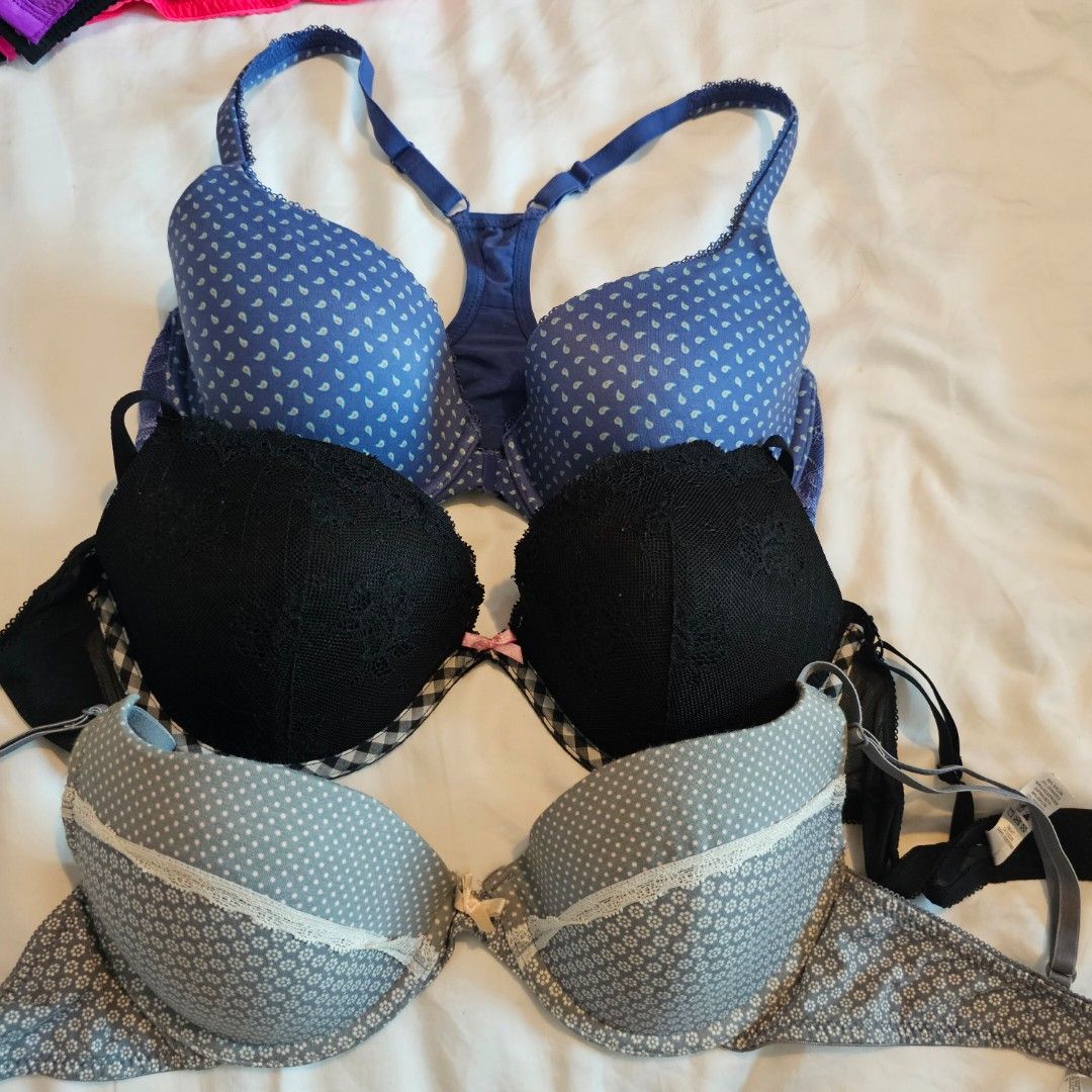 Victoria Secret 34D Bombshell Push Up Bikini Top LOGO Shine Strap Blue