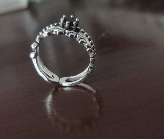 Silver Black Diamond  Adjustable ring