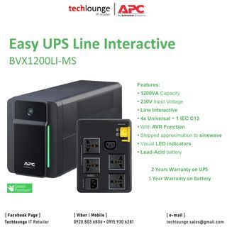 APC EASY-UPS BVX LINE INTERACTIVE - BVX1200LI-MS | 1200VA/650W, 230V, AVR, Universal/IEC C13 Sockets