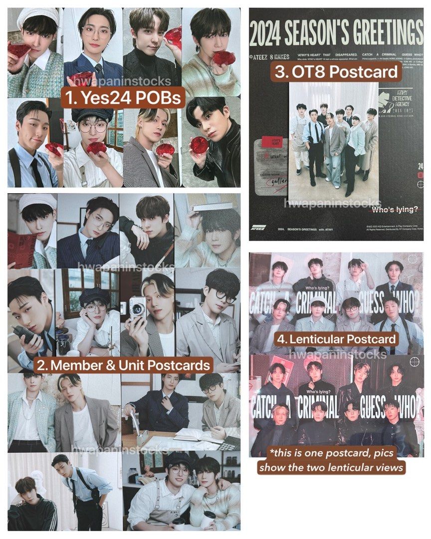 SEALED] Ateez Yes24 Seasons Greetings 2024 Photocard OT8 Set