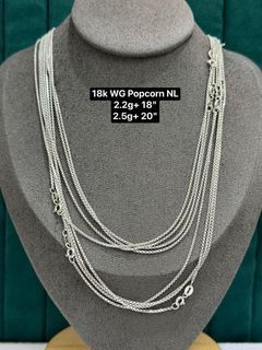 Authentic 18K Saudi white gold popcorn emelia chain necklace