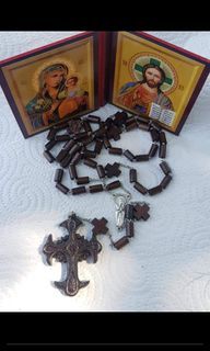 Black bone ivory crucifix with wood beads rosary