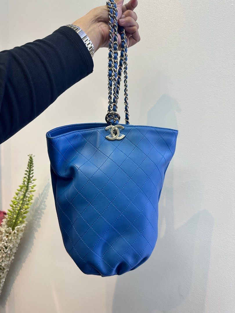 CHANEL Bucket CC Chain Blue Backpack Bag (Category: Luxury Bags & Wallets) located in Taguig. Submitted by mluxeph (Listing ID 1287933897, Image 2). Description: CHANEL Bucket CC Chain Blue Backpack Bag Year:2019 with Original box, Original dust bag, and Authenticity card from Chanel.
