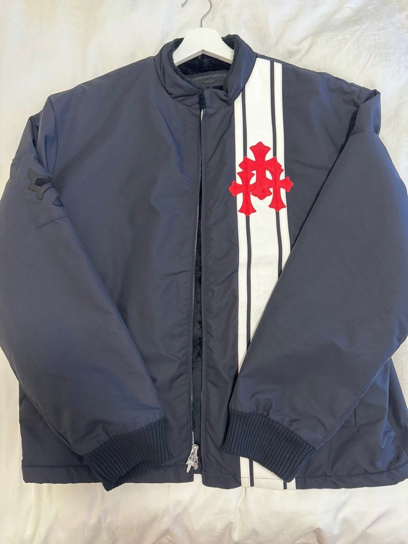 CHROME HEARTS COBRA TRIPLE CROSS NAVY RACING JACKET LARGE