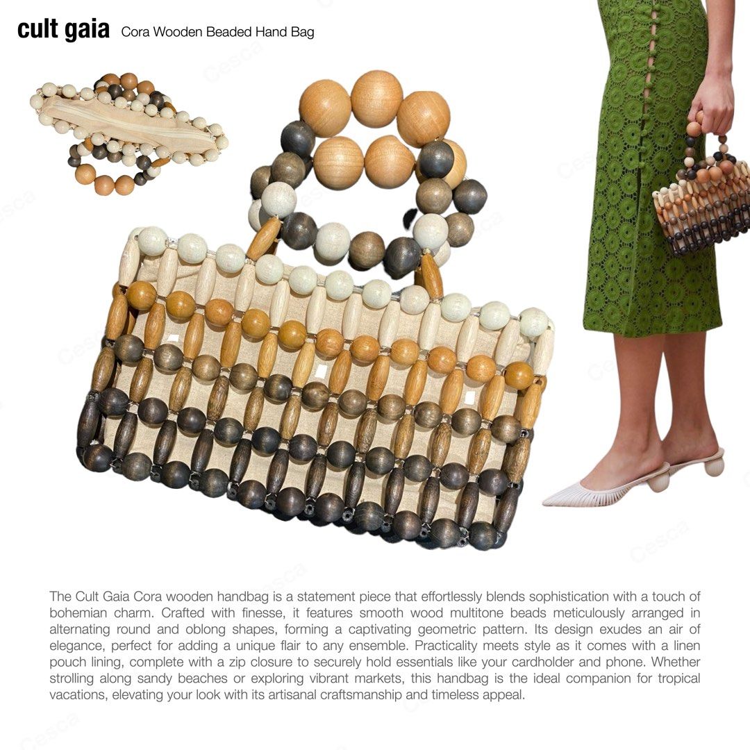 Cult Gaia Cora clutch handbag made of wooden beads