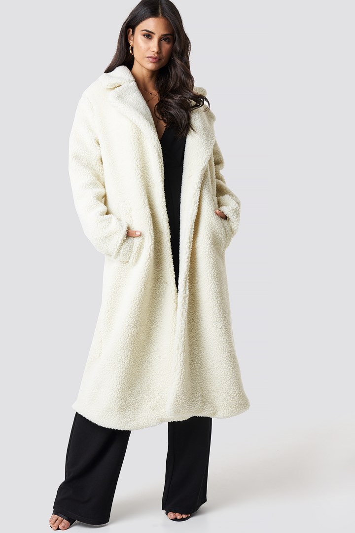 Dilara Nakd Teddy maxi coat white in cream Women s Fashion Coats