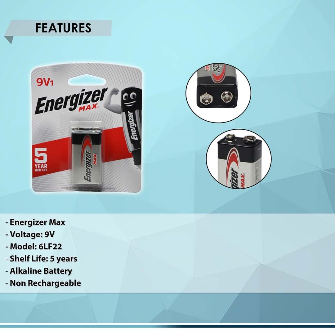 ENERGIZER MAX 9V 6LF22, ALKALINE NON RECHARGEABLE BATTERY (Category: Batteries & Chargers) located in Quezon City. Submitted by besteinpc (Listing ID 1147314686, Image 2). Description: ENERGIZER MAX 9V 6LF22, ALKALINE NON RECHARGEABLE BATTERY 👉Energizer Max 👉Voltage: 9V 👉Model: 6LF22 👉Shelf Life: 5 years 👉Alkaline Battery 👉Non Rechargeable 👉Ready to use anytime 👉100% high quality, durable and affordable 👉100% tested and working great 👉B