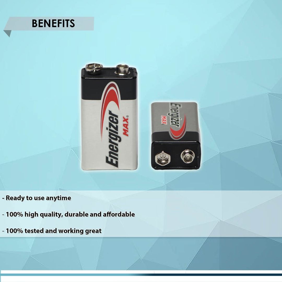 ENERGIZER MAX 9V 6LF22, ALKALINE NON RECHARGEABLE BATTERY (Category: Batteries & Chargers) located in Quezon City. Submitted by besteinpc (Listing ID 1147314686, Image 3). Description: ENERGIZER MAX 9V 6LF22, ALKALINE NON RECHARGEABLE BATTERY 👉Energizer Max 👉Voltage: 9V 👉Model: 6LF22 👉Shelf Life: 5 years 👉Alkaline Battery 👉Non Rechargeable 👉Ready to use anytime 👉100% high quality, durable and affordable 👉100% tested and working great 👉B