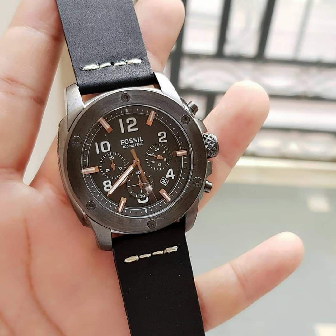 FOSSIL Modern Machine Chronograph Grey Dial Black Leather Men s Watch FS5016