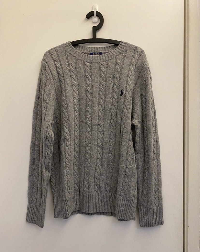 ralph lauren brown cable knit zip up sweater jacet - Depop