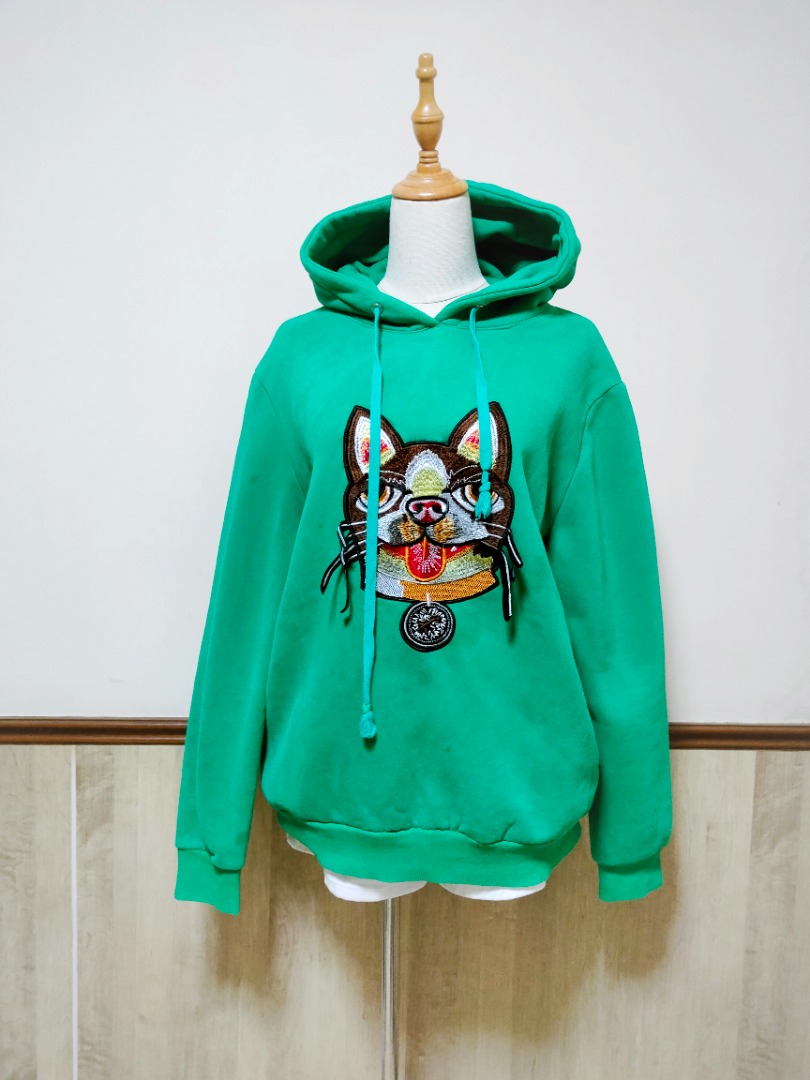 Gucci Green Cotton Cat Head sewn Hoodie