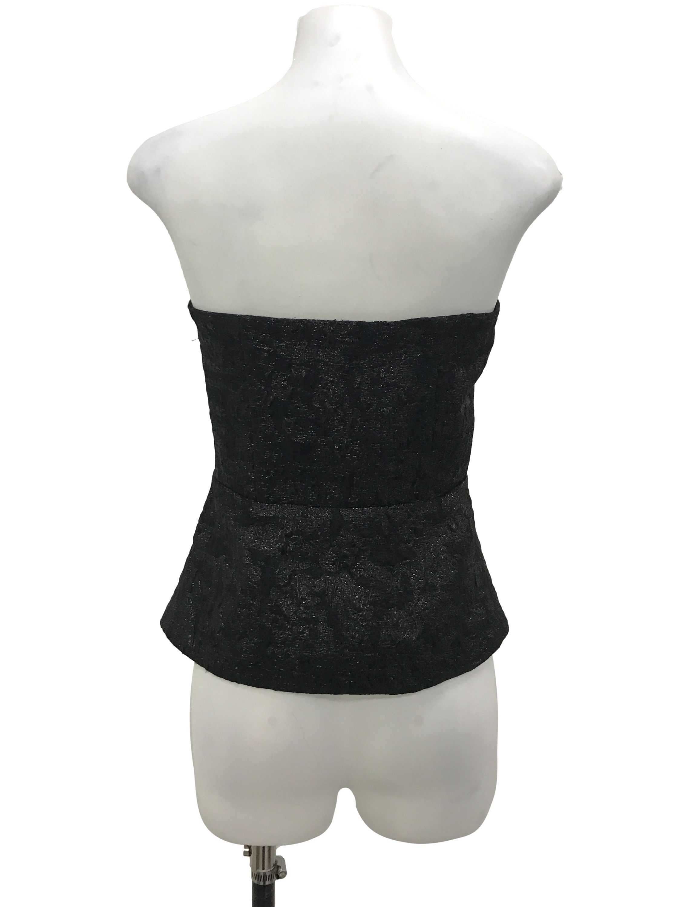 NEW H&M Black Satin Corset Like Strapless Bandeau Top 8 (Medium