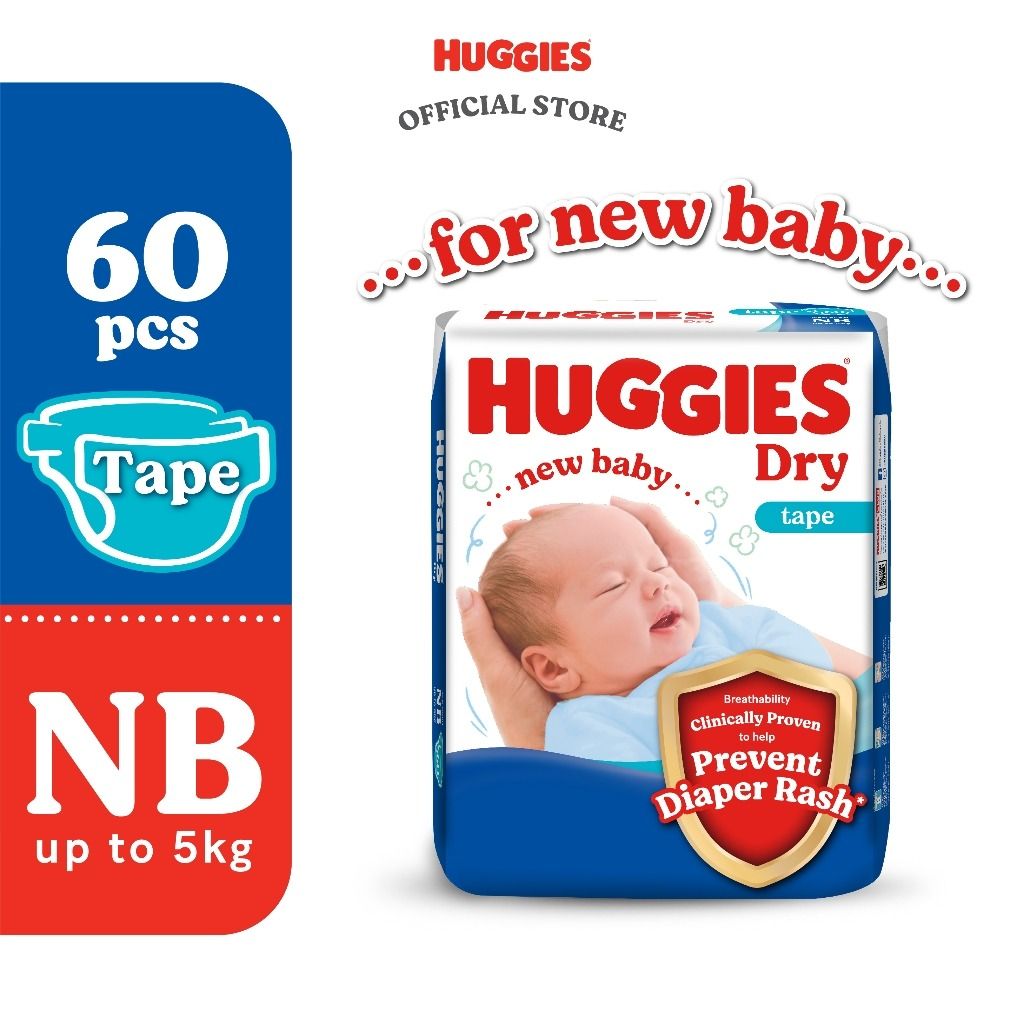 Huggies Dry Tape Diapers for Newborn Baby NB60 S80 (1 Pack) Soft
