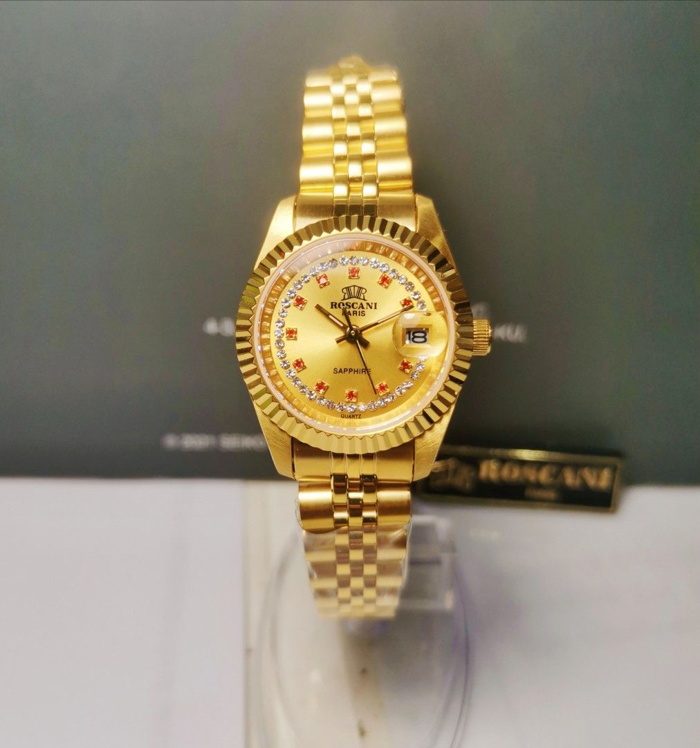 Jam Roscani Perempuan Small Size Women Watch Gold Sapphire