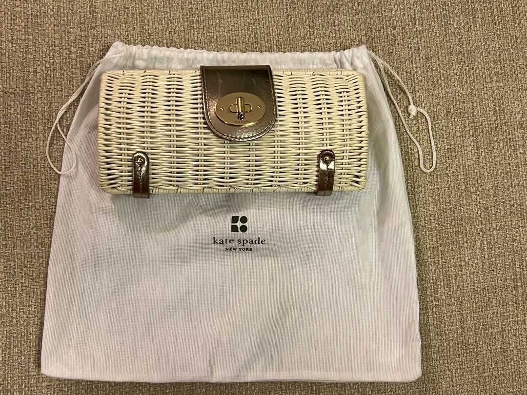 Kate Spade New York White Wicker Leather Clutch Bag