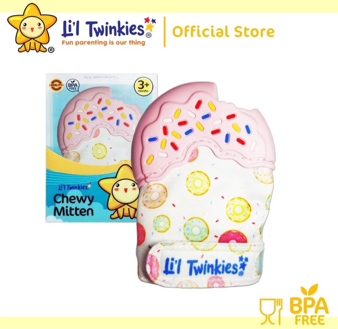 lil Twinkies Chewy Mitten (Category: Soothers & Pacifiers) located in Quezon City. Submitted by muffet9 (Listing ID 1288052247, Image 2). Description: Li’l Twinkies Chewy Mitten is made with 100% food-grade, safe materials that will serve as a soother for teething babies to help relieve sore, itchy gums. Also serves as a learning toy that features multiple sensory textures, crinkle sound, fun colors and shapes to promote baby’s sensory stimulatio