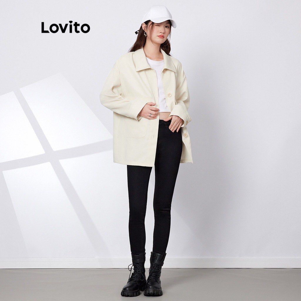 Lovito Denim beige jacket, Women's Fashion, Coats, Jackets and