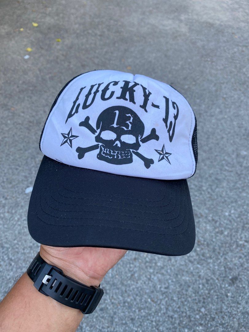 Lucky 13 Skull Vintage Trucker Cap Men s Fashion Watches Accessories Cap Hats on Carousell