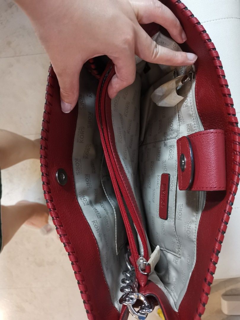 Red leather sales michael kors purse