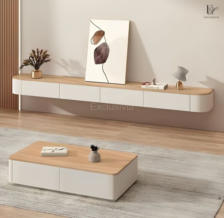 Modern Japandi Floating TV Console GILLHAM, Furniture & Home Living ...