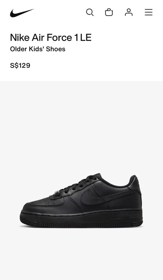 Nike Junior Full Black Air Force 1 Luxury Sneakers Footwear on