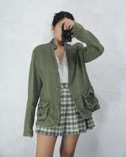 OLD NAVY + PLAID SKIRT BKK Army Green Blazer Jacket • Large