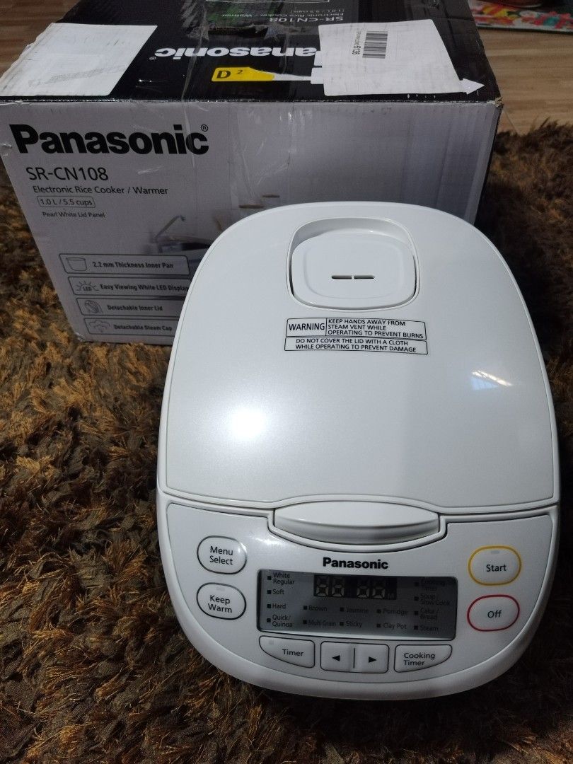 Panasonic Rice Cooker (Category: Cookers) located in Taytay. Submitted by mikz_1303 (Listing ID 1288031321, Image 2). Description: Panasonic Rice Cooker SR-CN108 Php 5,500 1.0L / 5.5 Cups Mall pullout use as demo and display unit with box 6-Layer Inner Pan • 16 Auto Menus • Easy Viewing White LED Display • Detachable Inner Lid and Steam Cap • Keep Warm Function Pm me for more info....