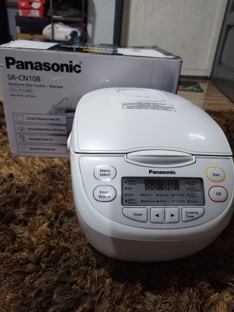 Panasonic Rice Cooker (Category: Cookers) located in Taytay. Submitted by mikz_1303 (Listing ID 1288031321, Image 3). Description: Panasonic Rice Cooker SR-CN108 Php 5,500 1.0L / 5.5 Cups Mall pullout use as demo and display unit with box 6-Layer Inner Pan • 16 Auto Menus • Easy Viewing White LED Display • Detachable Inner Lid and Steam Cap • Keep Warm Function Pm me for more info....