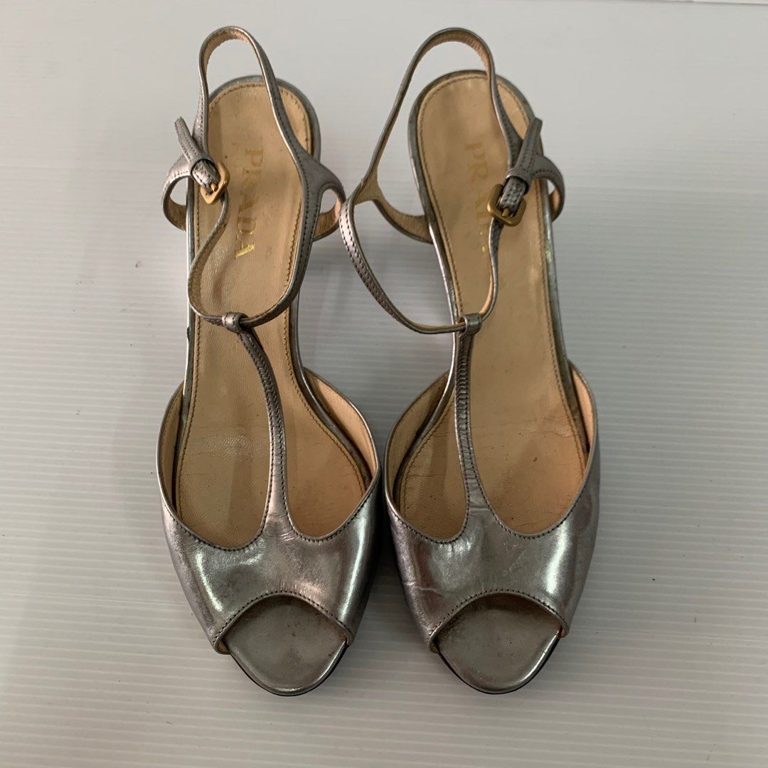 Prada silver online sandals