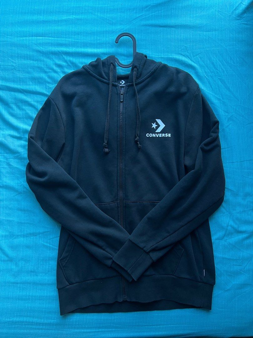 Authentic CONVERSE Black Zip Up Hoodie Men s Fashion Tops Sets Hoodies on Carousell