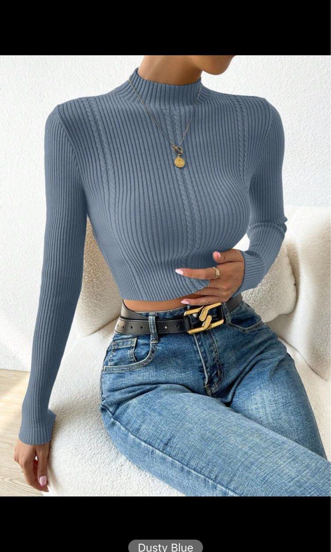 Square neck ribbed knit crop top, Women's Fashion, Tops, Longsleeves on  Carousell