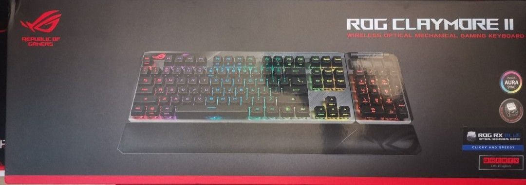 ROG Claymore II Blue Switches (Category: Computer Keyboard) located in Petaling Jaya. Submitted by grandfish.5ea541 (Listing ID 1247171631, Image 2). Description: ✅ Only opened box to check conditions. ✅ Complete items no missing parts or defects..