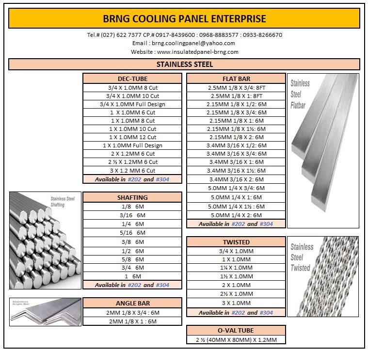 STAINLESS STEEL STRUCTURE (Category: Construction & Building Materials) located in Quezon City. Submitted by valgaloorevillo (Listing ID 1287922152, Image 1). Description: STAINLESS STEEL STRUCTURE Available : #202 & #304 Dec-Tube Flat Bar Shafting Twisted Angle Bar O-Val Tube FB Account : Brng Sales Valen Galo Brng Roma Bacarra Brng Paula Pagara Brng Sales Richard Brng Jane Lirio Richard Dacoco Richard Arciento Honey Pie .