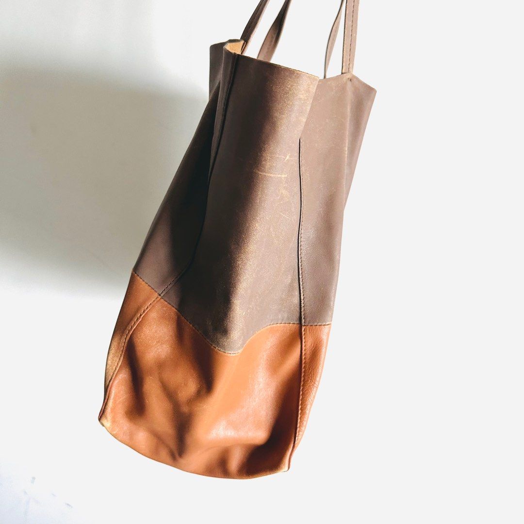 STEAL Celine Taupe Beige Caramel Brown Wide Horizontal Cabas Monogram Logo Lambskin Leather Shopper Shoulder Tote Bag Authentic