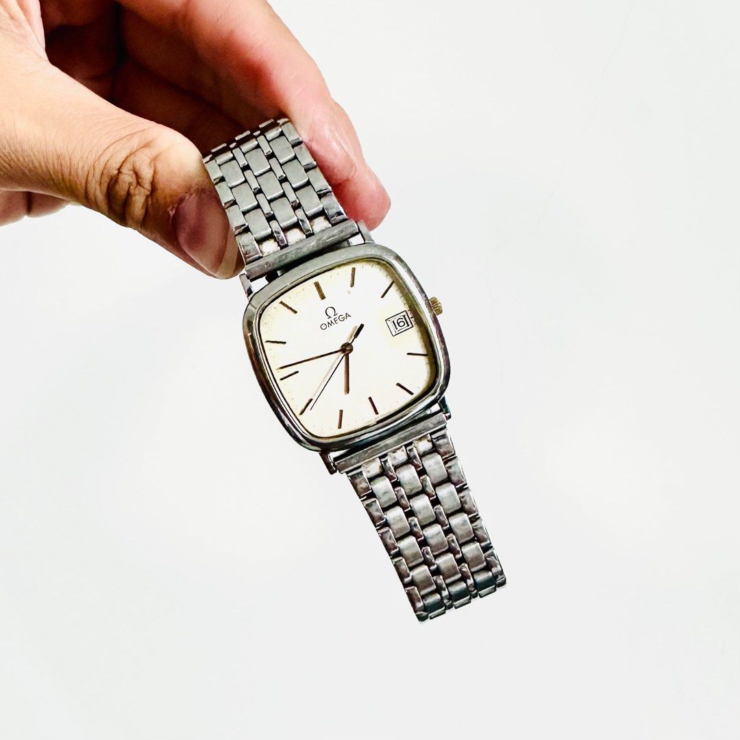 STEAL Omega De Ville White Square Dial Stainless Steel Vintage 32MM Quartz Watch Authentic