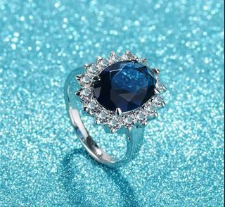 Sterling Silver created sapphire engagement ring.