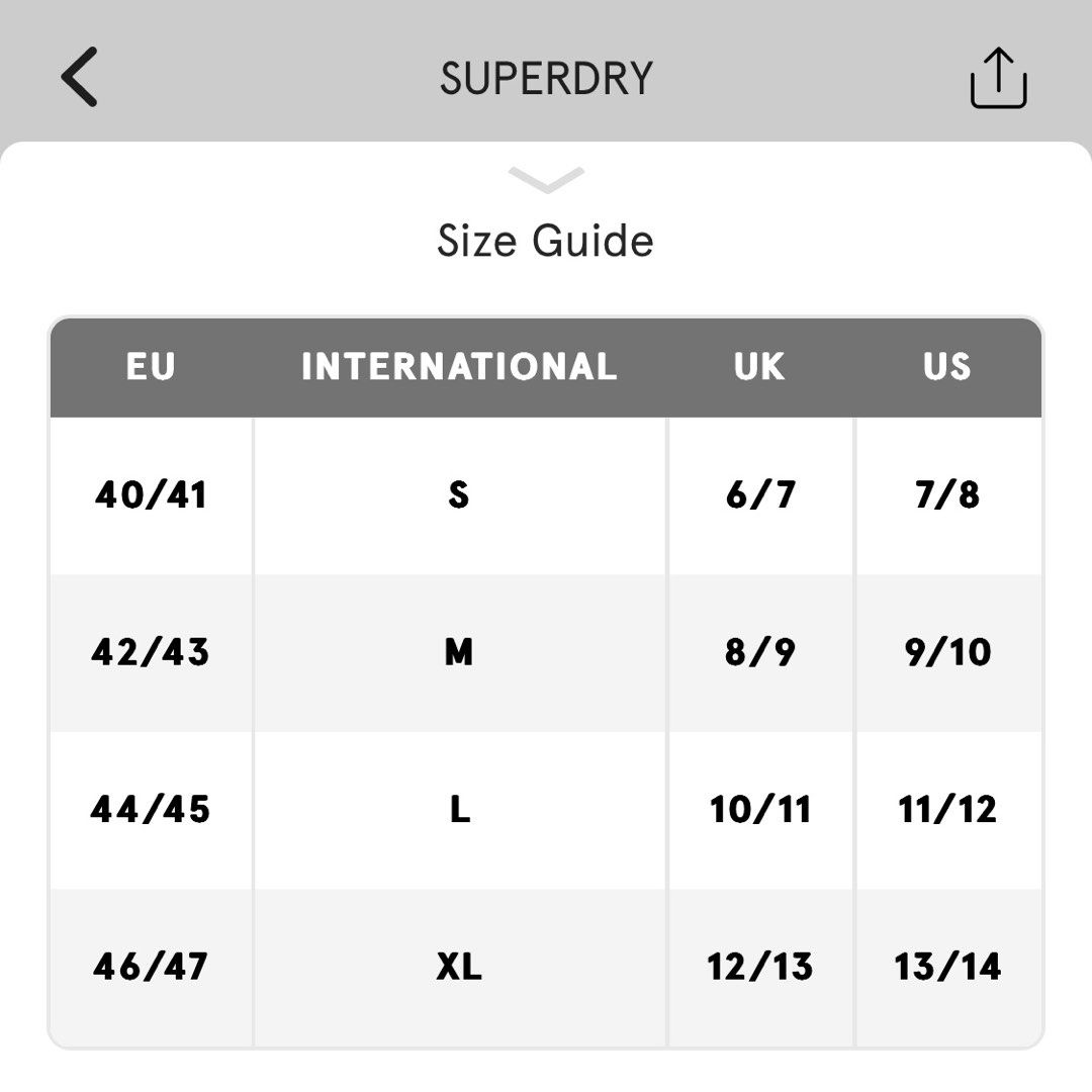 Superdry slides size chart store