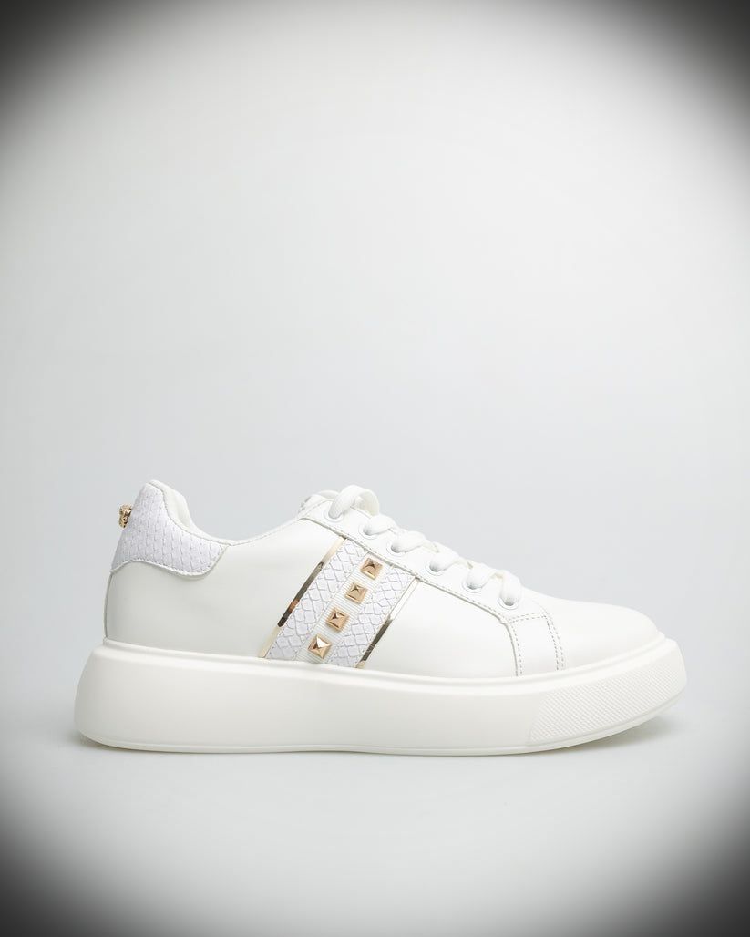 Tomaz Ladies Studded Sneakers White Gold