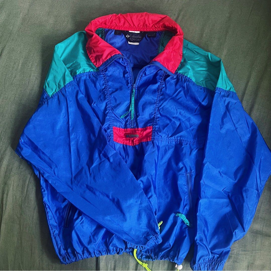 Vintage 80s Columbia Nylon Windbreaker Pullover jacket colorblock blue pink