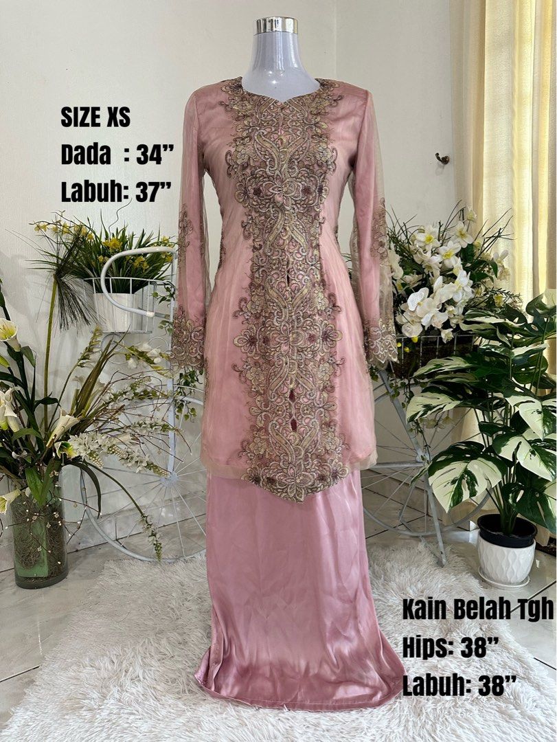 XS Baju Kebaya Moden Lace Diamond Dusty Pink Women s Fashion Muslimah Fashion Baju Kurung sets on Carousell