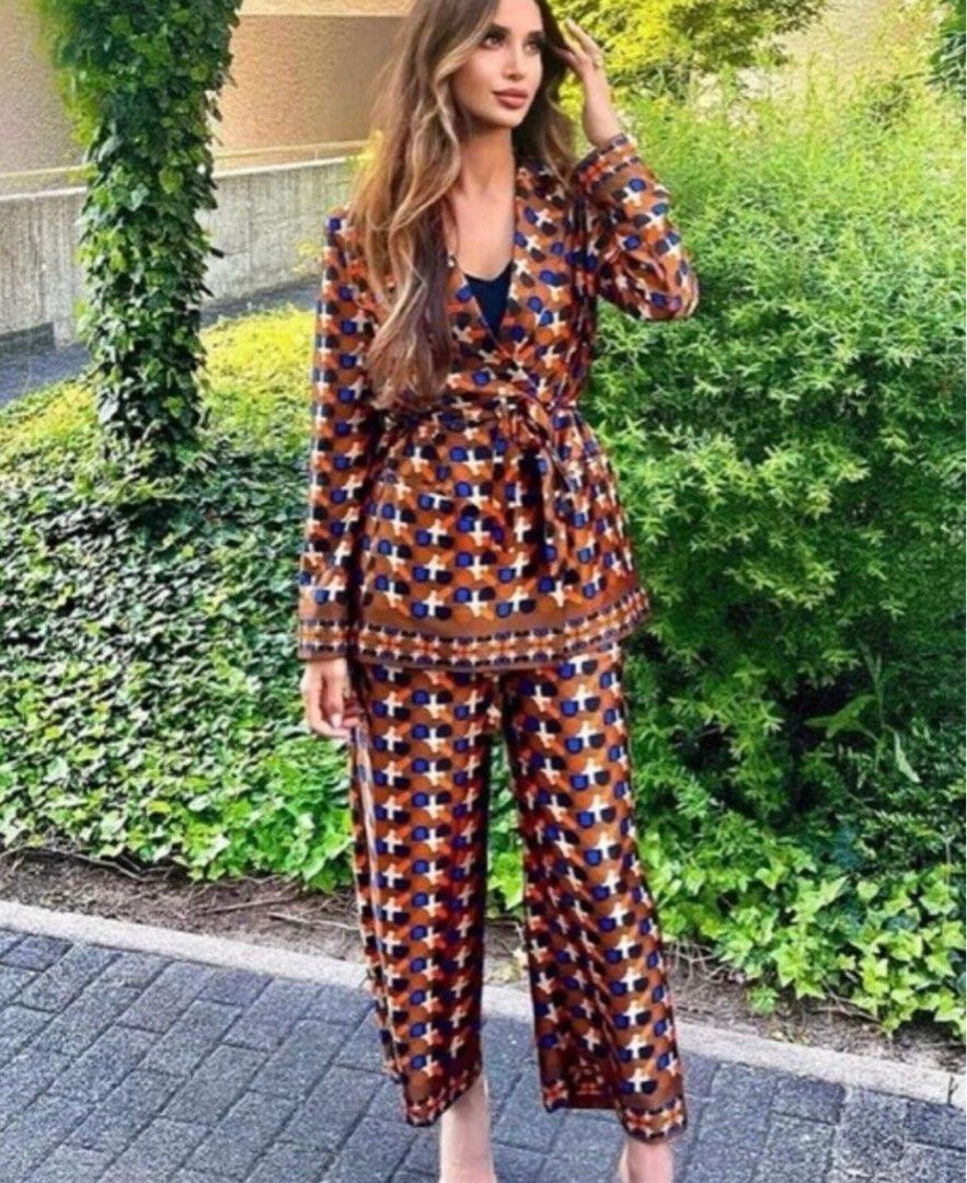 Zara printed cheap blazer with belt