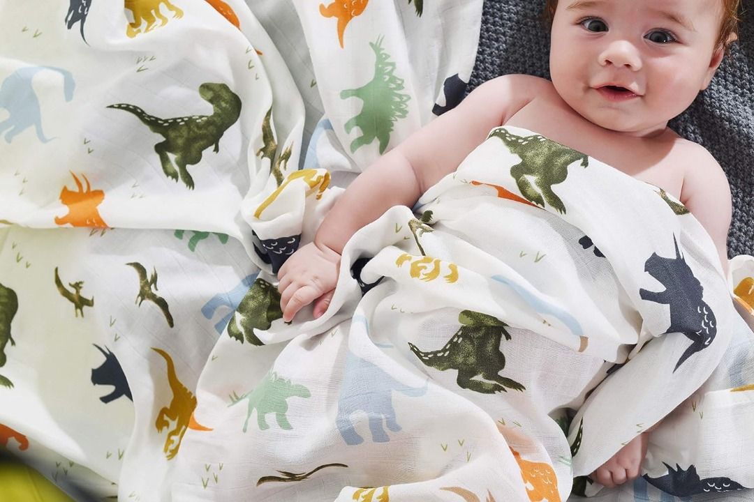 Aenne Baby Muslin Swaddle Blanket Dinosaur Dino Print Baby Shower