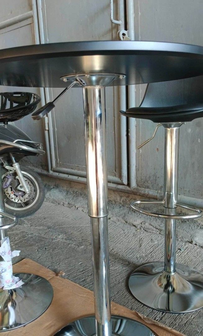 BAR TABLE + 2 STOOLS SET (Category: Tables & Sets) located in Makati City. Submitted by gineth24 (Listing ID 1283658705, Image 2). Description: Bar table +2 stool Set- 6,800 Bar table colors available Grey, white, black Padded stool Grey, White, black Bar table only - 3,500.