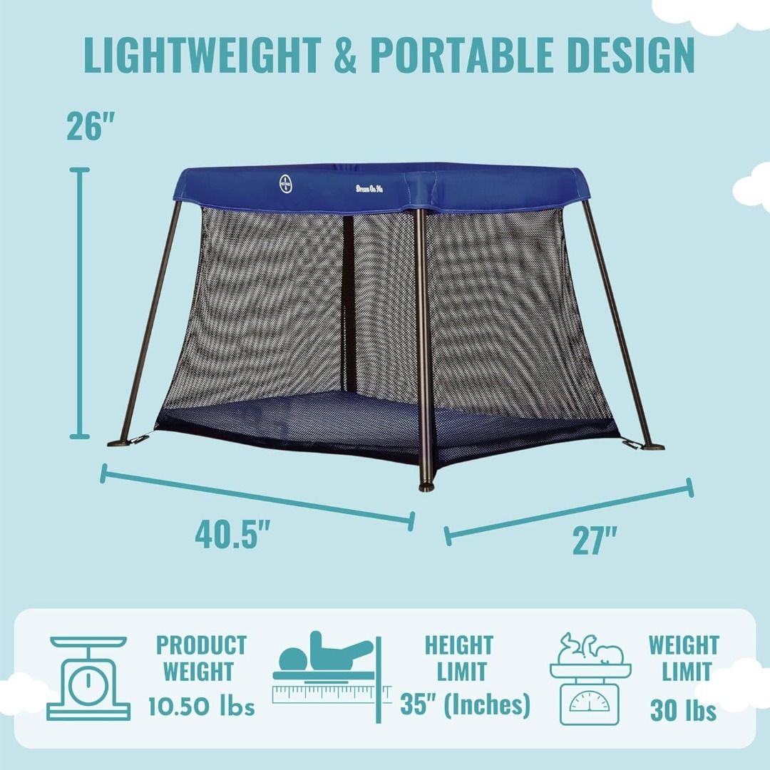 Dream On Me Travel Light Playard in Blue, Lightweight, Portable